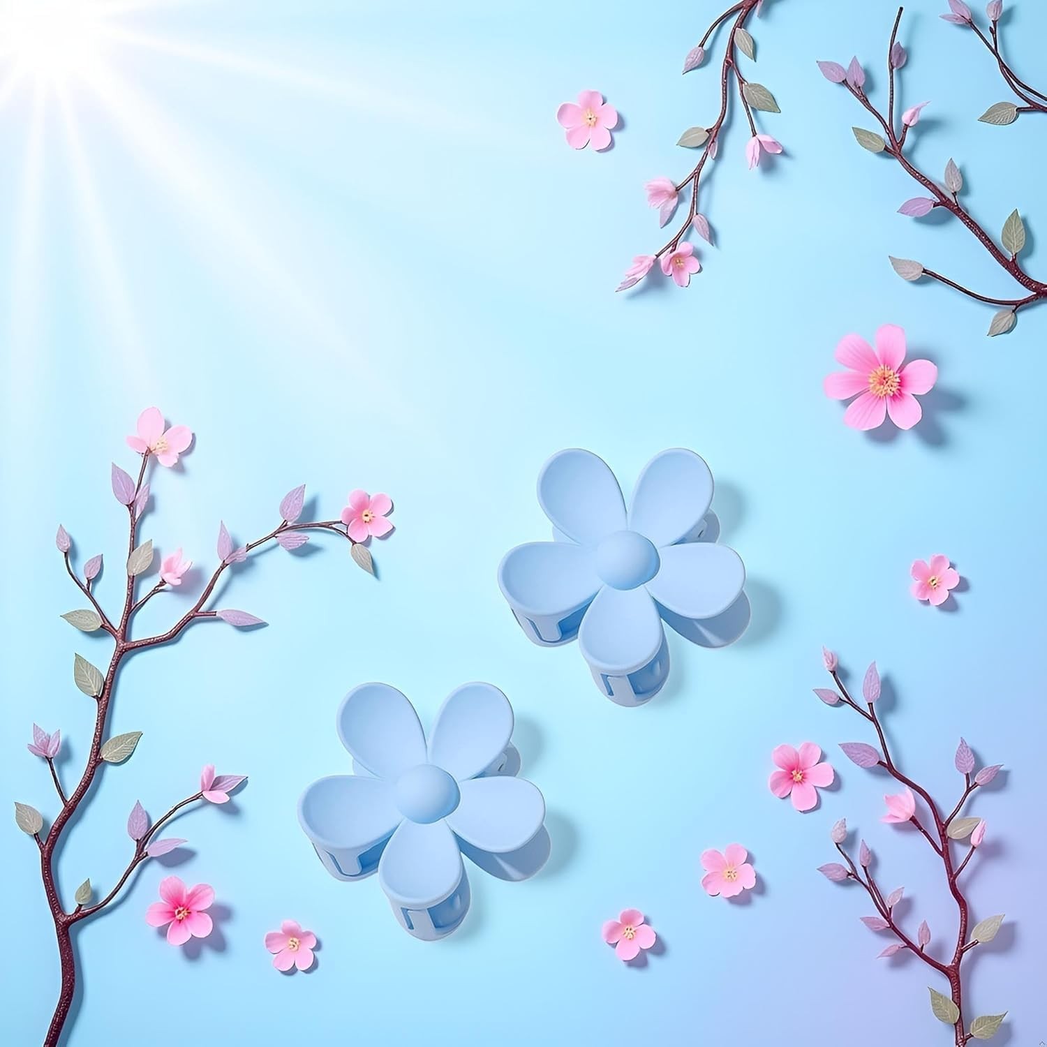 2Pcs Floral Hair Clip, Blue – Large Cute Claw 1 Count (Pack of 1),