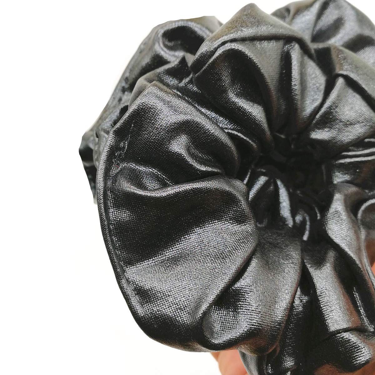 4 PCS Hair Elastics Scrunchies Waterproof Faux Leather Bobbles Bands Black