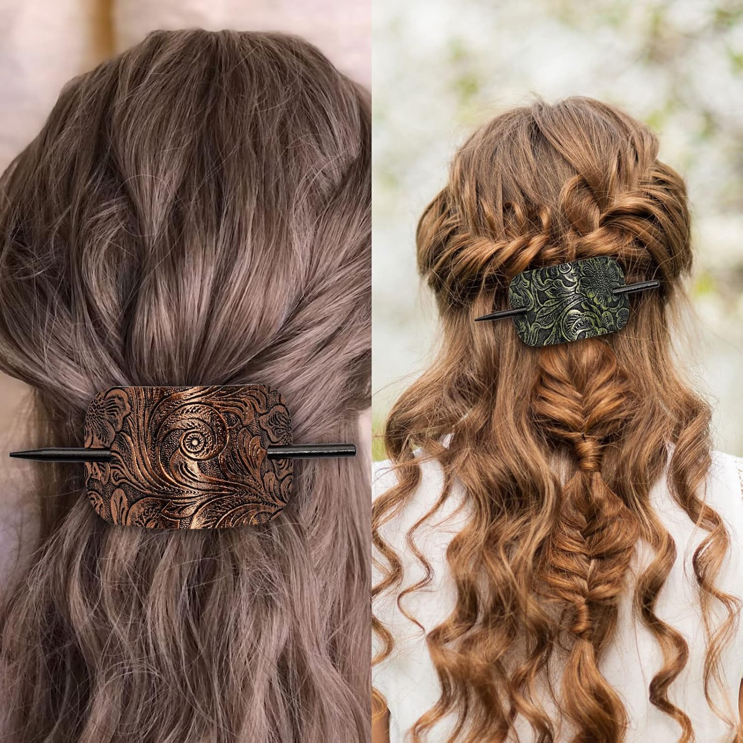 6PCS Leather Hair Barrettes with Stick, Square Shape Hair Accessories Set – Pony