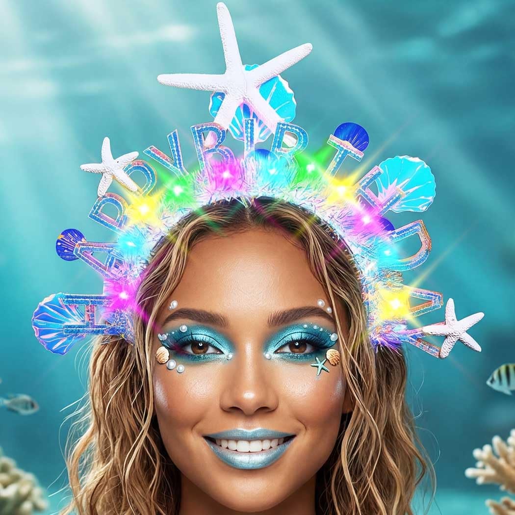 Light Up Starfish Headband Happy Headbands Glow Mermaid Party Hair for