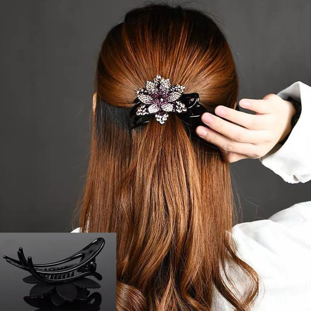 6 Pack Rhinestone Double Flower Hair Clip for Women Girls, Crystal Duckbill C…
