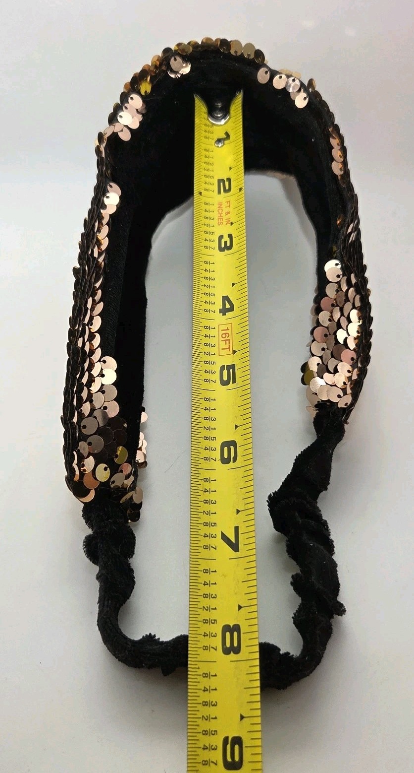 Reversible Mermaid Sequin Headband Black Velvet Elastic Gold & Bronze Tone