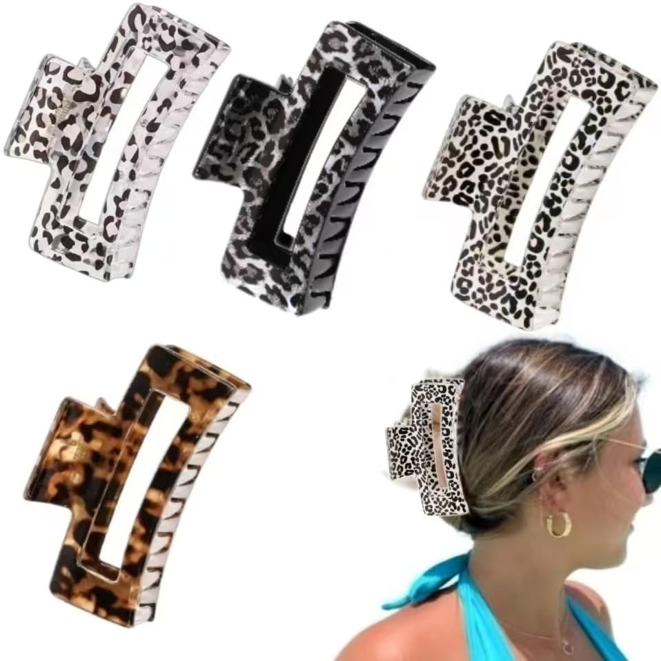 Hair Claw Clips for Women Girls,4pcs Leopard Print Hair Jaw Clips Non slip Stron