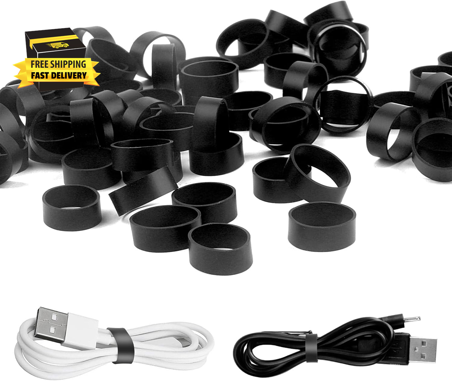 100 PCS Silicone Rubber Bands, 0.5 Inch Small Black Elastic Rubber Bands Strong